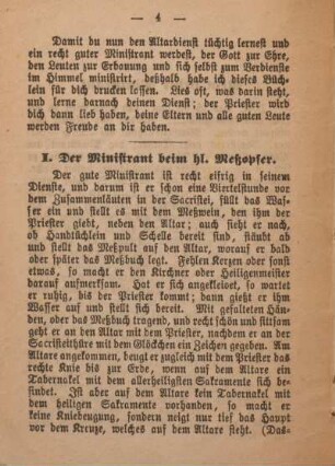 I. Der Ministrant beim hl. Meßopfer.