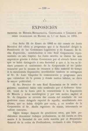 Exposición Nacional de Minería-Metalurgíca, Cristalería y Cerámica ...