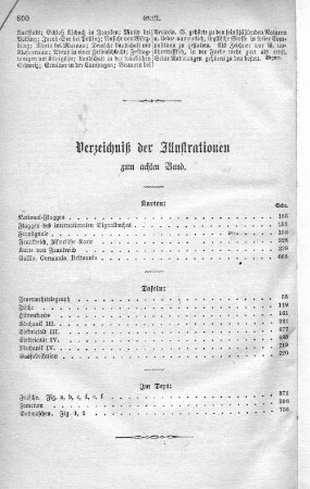 Verzeichnis der Illustrationen zum achten Band.