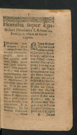 Homilia super Epistolam Dominica I. Adventus.