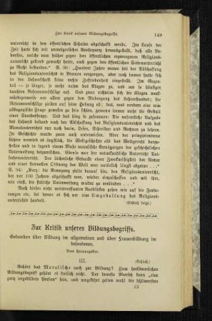 Zur Kritik unseres Bildungsbegriffs : Gedanken über Bildung im allgemeinen und über Frauenbildung im besonderen ; (Schluß)