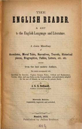 The English Reader : a Key in the English Language and Literature