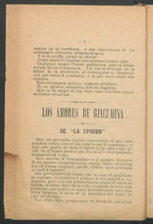 Los amores de Giacumina de "La Opinión"