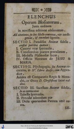 Elenchus Operum Blosianorum.