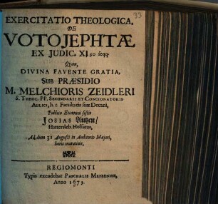 Exercitatio Theologica De Voto Jephtae, Ex Judic. XI. 30 sqq.