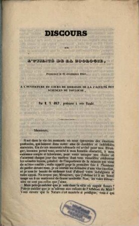 Discours sur l'utilité de la zoologie