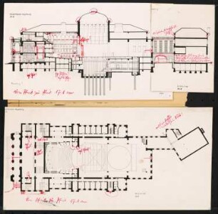 Stadttheater, Augsburg: Grundriss und Längsschnitt