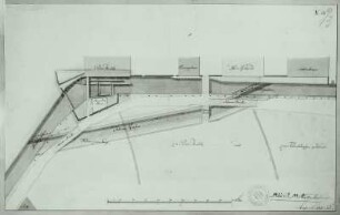 Pulvermühle, Lageplan, lavierte Federzeichnung, 2. H. 19. Jh.