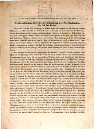 Beobachtungen über die Fortpflanzung der Polythalamien : Aus den Sitzungsberichten der naturforschenden Gesellsaft in Halle vom II Aug. 1855