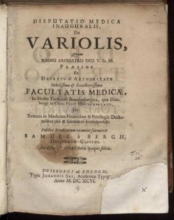 Disputatio Medica Inauguralis, De Variolis