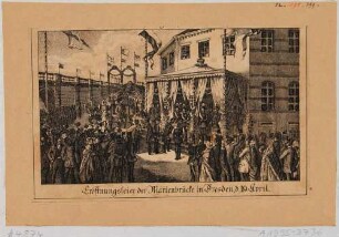 Die Eröffnungsfeier der Eisenbahnbrücke (Marienbrücke) in Dresden am 19. April 1852