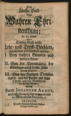 Das Fünffte Buch Vom Wahren Christenthum