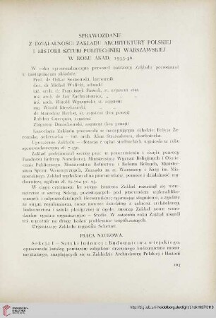 Sprawozdanie z działaności Zakładu Architektury Polskiej i Historii Sztuki Politechniki Warszawakiej w roku akad. 1935-36
