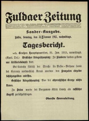 Erste Ausgabe vom Sonntag, den 31. Januar 1915.
