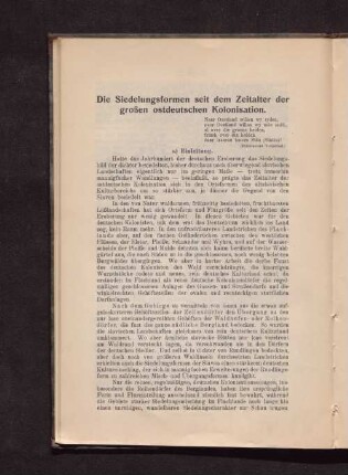 Die Siedelungsformen seit dem Zeitalter der großen ostdeutschen Kolonisation.