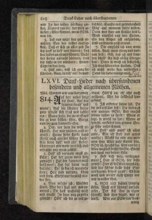 LXVI. Dank-Lieder nach überstandenen besondern und allgemeinen Nöthen.