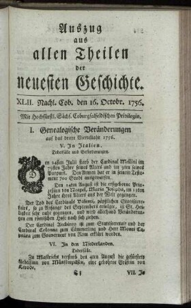 XLII. Nachl. Cob. den 16. Octobr. 1756.