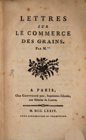 Lettres Sur Le Commerce Des Grains