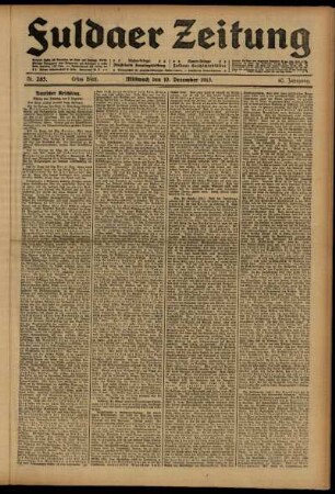 Erste Ausgabe vom Mittwoch, den 10. Dezember 1913.