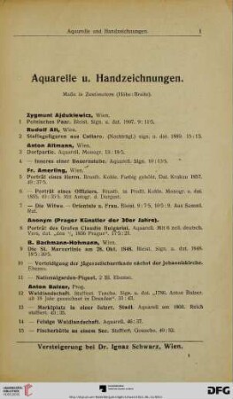 Aquarelle u. Handzeichnungen (Nr. 1-186)