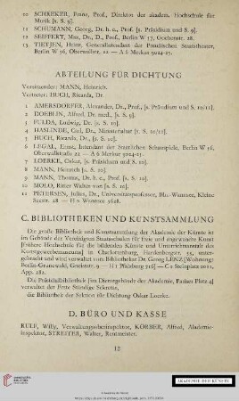 C. Bibliotheken und Kunstsammlung