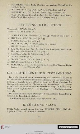 C. Bibliotheken und Kunstsammlung