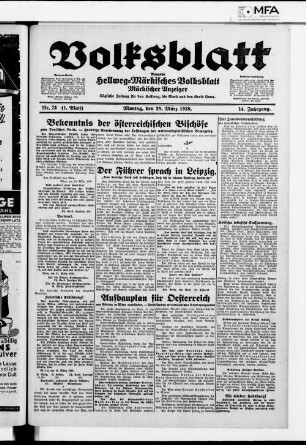 Volksblatt : märkischer Anzeiger : tägliche Zeitung für den Hellweg, die Mark und den Kreis Unna ; [...] ; Ausgabe Hellweg-Märkisches Volksblatt