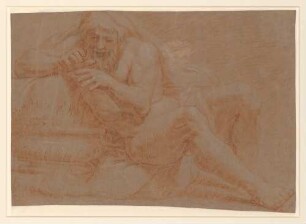 Vouet, Simon: Zeichnungen I, Blatt 15: Sitzende männliche Aktfigur, sich am Feuer wärmend - BSB Cod.icon. 397 a(15