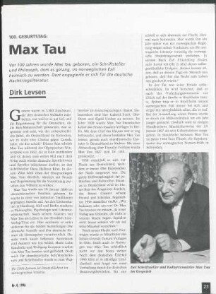 100. Geburtstag: Max Tau