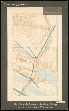 Wettbewerb Groß-Berlin 1910 Straßenverbindung am Bahnhof Stralau-Rummelsburg: Lageplan mit den künftigen Straßenverbindungen am Bahnhof Stralau-Rummelsburg 1:4000