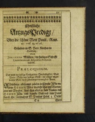 Christliche AnzugsPredigt/ Uber die schöne Wort Pauli/ ...