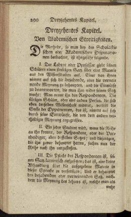 Dreyzehentes Kapitel. Von Akademischen Streitigkeiten.