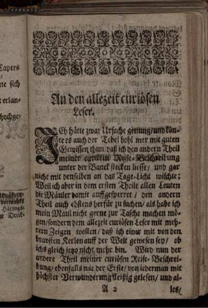 An den allezeit curiösen Leser