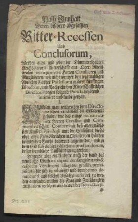 Schreiben der Reichsritterschaft vom Oberrhein (undatierte Drucke)