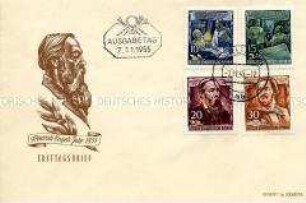 Ersttagsbrief mit vier Sondermarken und Sonderstempeln zum "Friedrich-Engels-Jahr 1955"