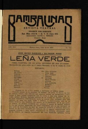 Leña verde : pieza campera en un acto dividido en dos cuadros