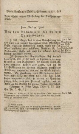 Zum fünften Titel. Von dem Rechtsmittel der weitern Vertheidigung