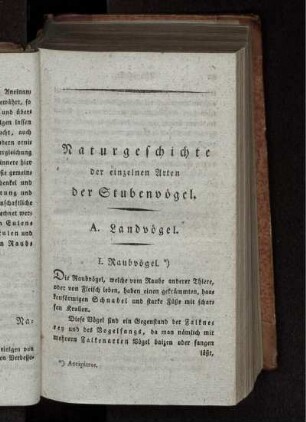 Naturgeschichte der einzelnen Arten der STUBENVÖGEL.