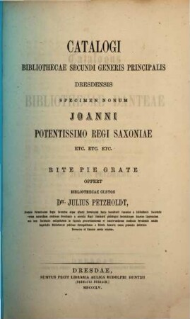 Catalogi bibliothecae secundi generis principalis Dresdensis : accedit Index librorum in Coenobio Augustinianorum Dresdensi asservatorum, 9