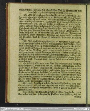 Von dem Prognosticon deß Türckischen Reichs Untergang aus dem Gestirn, gestellet durch wohl-erfahrne Astrologos
