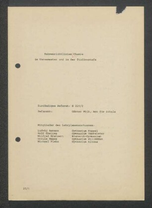 Rahmenrichtlinien Chemie im Vorsemester und in der Studienstufe