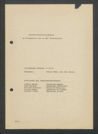 Rahmenrichtlinien Chemie im Vorsemester und in der Studienstufe