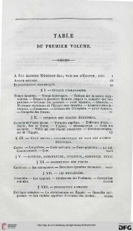 Table du premier volume