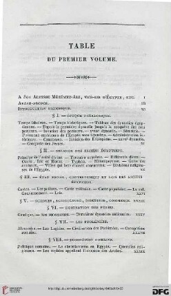 Table du premier volume