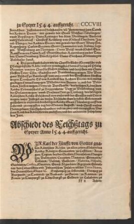 Abschied des Reichßtags zu Speyer/ Anno 1544. auffgericht.