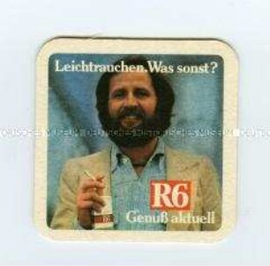 Bierdeckel mit Werbeaufdruck für "R6"-Zigaretten