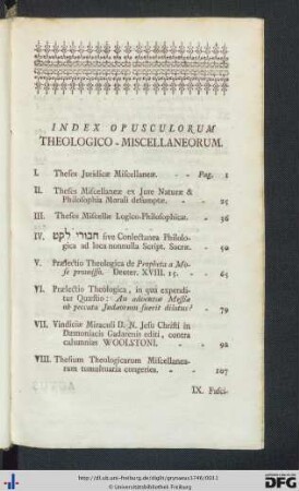 Index Opusculorum Theologico-Miscellaneorum.