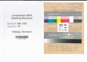 Entnazifizierung Hermann Hellings , geb. 14.08.1896 (Kaufmann)