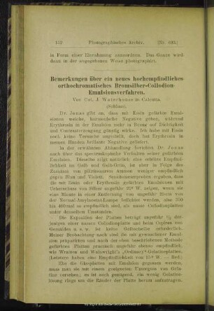 Bemerkungen über ein neues hochempfindliches orthochromatisches Bromsilber-Collodion-Emulsionsverfahren