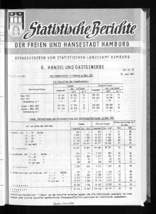 Der Fremdenverkehr in Hamburg im März 1962 : Lfd. Nr. 32